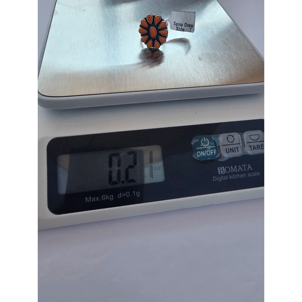 Sterling Silver 925 Orange Spiny Oyster Floral Cluster Statement Ring Size 7